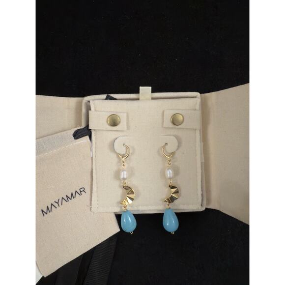 MAYAMAR Turquoise & Genuine Freshwater Pearl Drop Earrings -$138 MSRP - NEW - Picture 1 of 6